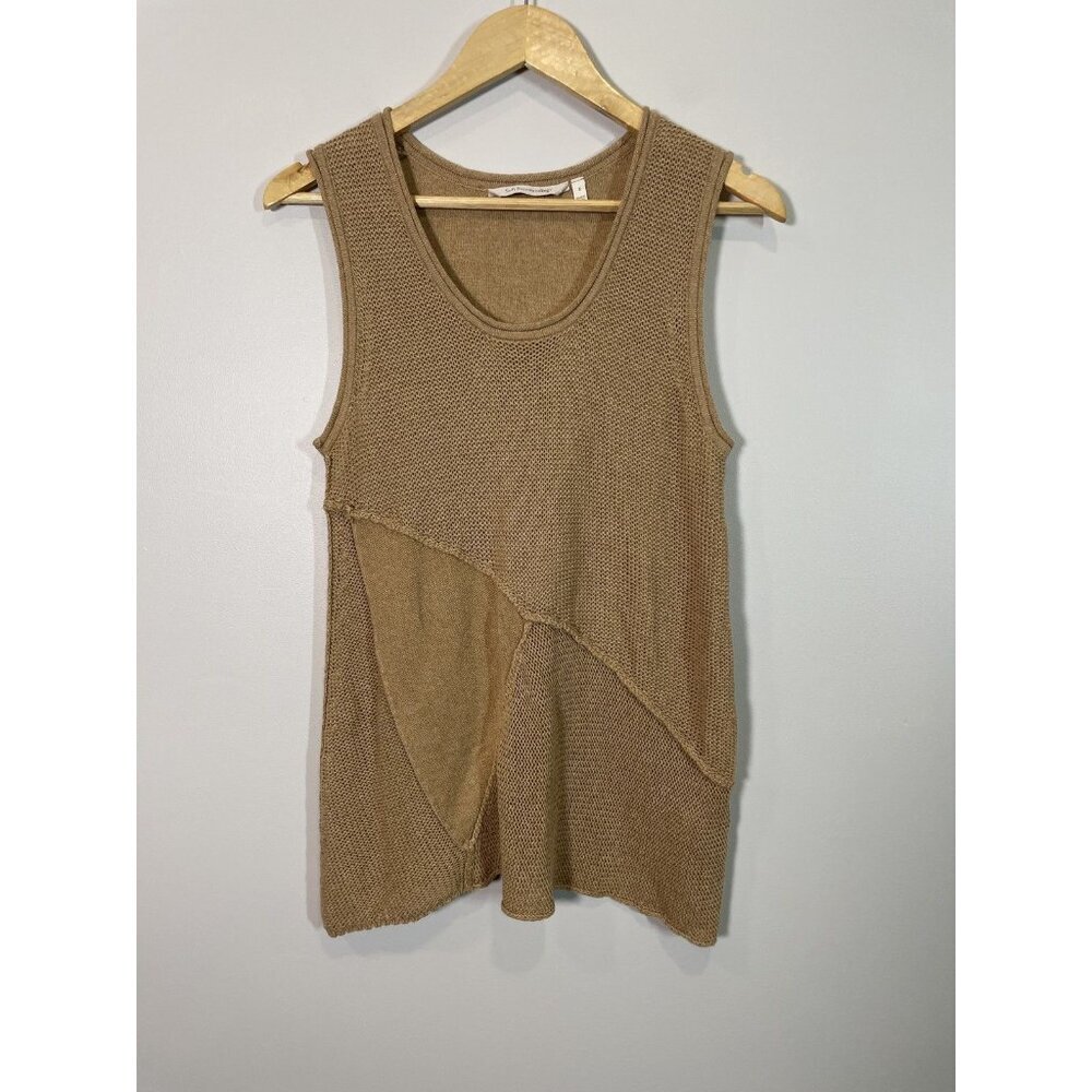 Soft Surroundings Sleeveless Knit Top S Brown Textured Tank Casual Linen Minimal